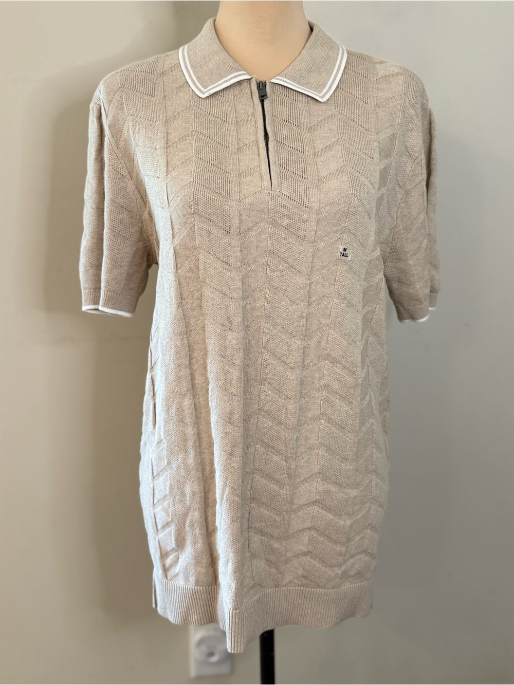 Express beige tan herringbone quarter zip collared sweater Medium Tall
